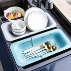 Collapsible Sink Colanders and Strainers Basket Over the Sink Colander Collapsible Colander Extendable Plastic Fruit Vegetable Strainer Drainer Basket for Kitchen (Length 14.3 inch-19.4 inch) (White)