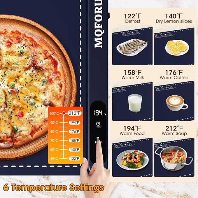Food Warming Mat for Buffet,5s Full Surface Heating,Electric Warming Tray with 3m Power Cord,Roll Up Warming mat for Food,6 Level Adjustable TEM&6H Timer,Auto-Off Timer Food Warmer mat,Everyday Use