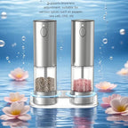 Electric salt and pepper grinder set with LED light. With USB port. Stainless steel automatic refillable 5 adjustable coarseness grinder