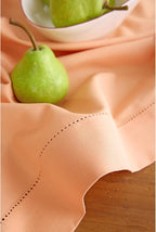 Solino Home Cotton Linen Table Runner 108 Inches Long - Hemstitch Peach Bloom Dining Table Runner 14 x 108 Inch for Summer