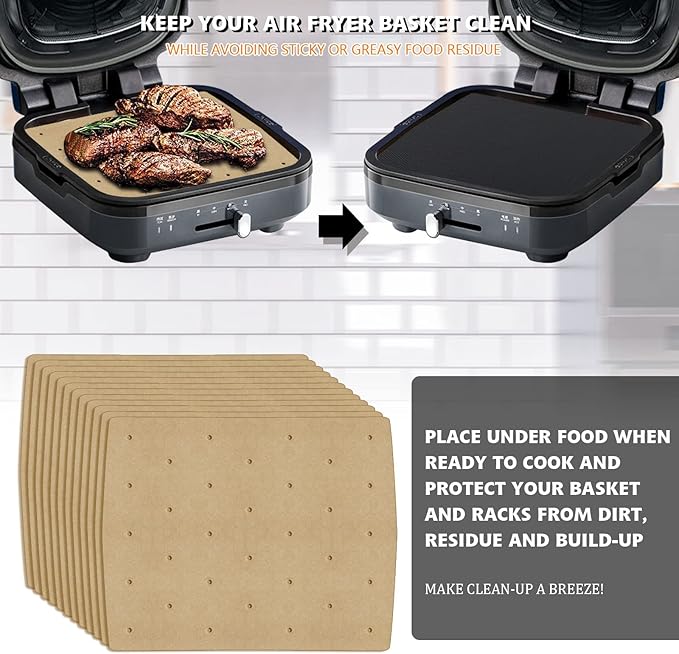WMKGG Unbleached Air Fryer Parchment Paper, 100 PCS Perforated Disposable Air Fryer Liners for Ninja Foodi Grill 5-in-1 AG301 4qt Air Fryer