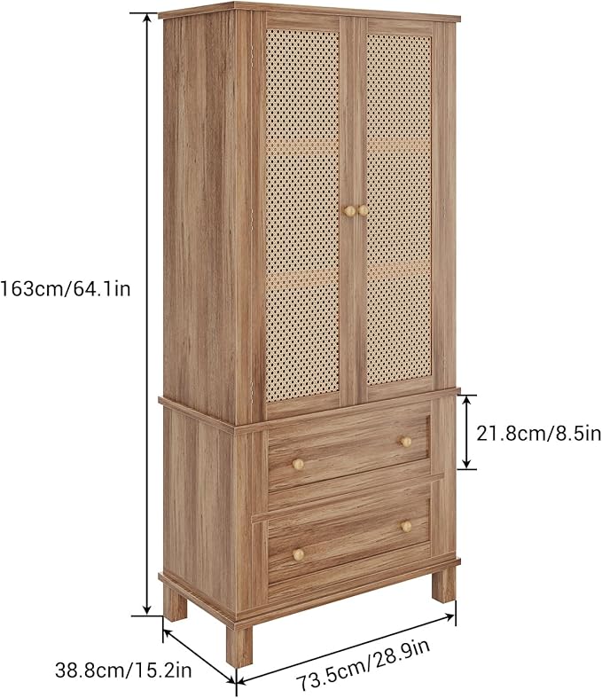 Garvee Pantry Cabinet, 72" Kitchen Pantry Storage Cabinet, Modern Farmhouse Kitchen Cupboard with Large Drawer, 2 Cabinets, 4 Adjustable Shelves, Freestanding Rattan Hutch for Dining Room Living Room