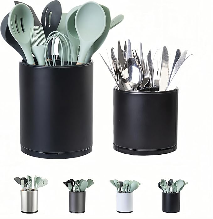 Utensil Holder,Extra Large Utensil Holder for Kitchen Counter, Silverware Organizer, Stainless Steel Storage Cooking Caddy Flatware Spoon Spatula Tool Cutlery Container(2 Set)