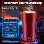 Smart Self Heating Coffee Mug 18 Oz Temperature Control Heated Coffee Mug App Controlled Warmer Mug 5-10 Hour LED Display Keep Coffee Hot All Day Fast Wireless Charger Base Rogue red
