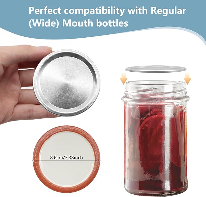 200Pcs 86 MM/3.4 Inch Wide Mouth Canning Lids, Leak Proof Split-Type Metal Canning Jar Lids for Ball Kerr Jar, Food Grade Material,100% Fit & Airtight for Wide Mouth Mason Jar Lids