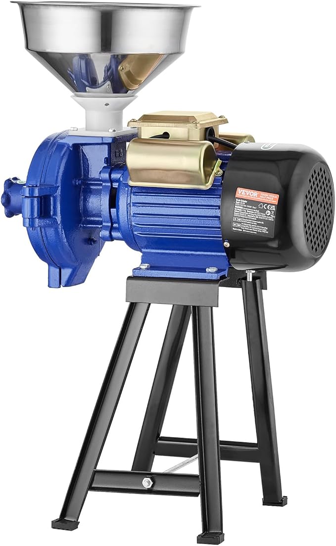 VEVOR Electric Grain Mill Grinder, 3000W Spice Grinders, Commercial Corn Mill with Funnel, Thickness Adjustable Powder Machine, Heavy Duty Feed Flour Cereal Mill Wheat Grinders, Dry Grinder