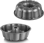 E-far 2 Packs Fluted Cake Pan, 10 Inch Nonstick Tube Pan for Baking Pound Cake, Heavy Duty Carbon Steel Round Baking Mold, Easy Release & Easy to Clean, 10 Cup, Gray
