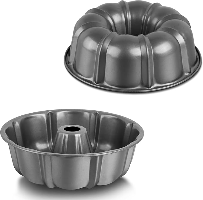 E-far 2 Packs Fluted Cake Pan, 10 Inch Nonstick Tube Pan for Baking Pound Cake, Heavy Duty Carbon Steel Round Baking Mold, Easy Release & Easy to Clean, 10 Cup, Gray