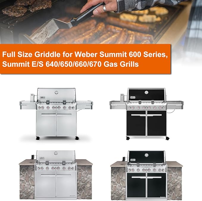 Full-Size Griddle Inserts for Weber Summit 600 Series Grills, Flat Top Griddle for Summit E-640/650/660/670 S-640/650/660/670 Gas Grills with a Smoker Box, Replacement Parts for Weber 67552