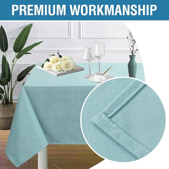 H.VERSAILTEX Linen Textured Table Cloths 54 x 70 Inch Premium Solid Tablecloth Spill-Proof Waterproof Table Cover for Dining Buffet Feature Extra Soft and Thick Fabric Wrinkle Free, Aqua
