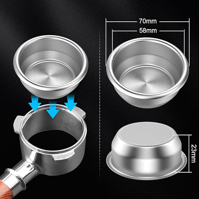 58mm Portafilter Basket Two Cup-Single Wall Filter Basket Stainless Steel Coffee Portafilter Basket Espresso Filter Basket (58mm)