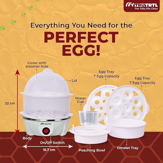 4 in 1 electric egg cooker | Boils upto 14 eggs | Poacher | Omelet maker | Vegetable steamer, dumpling & More | Marble