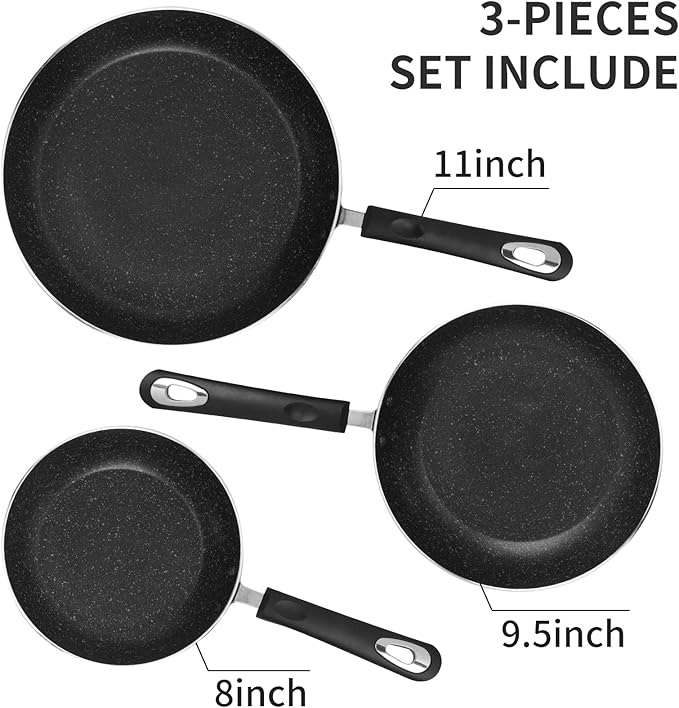 Nonstick Frying Pan Set-3-Pieces Skillet Set Induction Compatible,8 Inch,9.5 Inch and 11 Inch