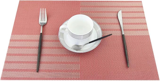 PIGCHCY Placemats Set of 6 Vinyl Placemats for Dinner Table, Washable Heat-Resistant Table Mats Non-Slip Placemats Indoor Outdoor (18x12 inch Red)
