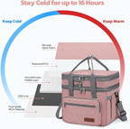 Maelstrom Lunch Bag Women,23L Insulated Lunch Box for Men Women,Expandable Double Deck Lunch Cooler Bag,Lightweight Leakproof Lunch Tote Bag with Side Tissue Pocket,Pink