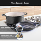 Misen 7 QT Enameled Cast Iron Dutch Oven - Chip-Resistant Enamel Coating - Thick Iron Core For Heat Retention - Large Cooking Surface - Oven Safe, Induction Compatible - Grill and Silicone Lid, Black