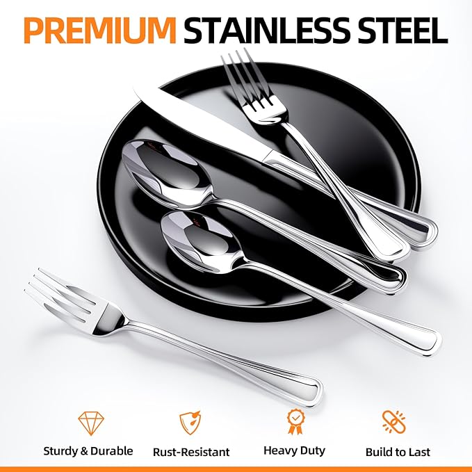 Silverware set for 8,40 Pieces Premium Stainless Steel Silverware set,Mirror Polished Cutlery Set,Heavy Duty Flatware Set for 8,Dishwasher Safe,Luster Series