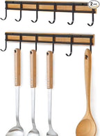 Kitchen Utensil Hanger, Wall Mout Kitchen Utensil Holder Organizer Rack with 6 Hooks, 2 Set Kitchen Wall Hooks for Hanging Utensils
