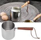 Turkish Coffee Pot Milk Warmer Pot 450ML Stainless Steel Butter Warmer Mini Butter Coffee Milk Pot Small Saucepan with Wooden Handle for Chocolate Heating Camping