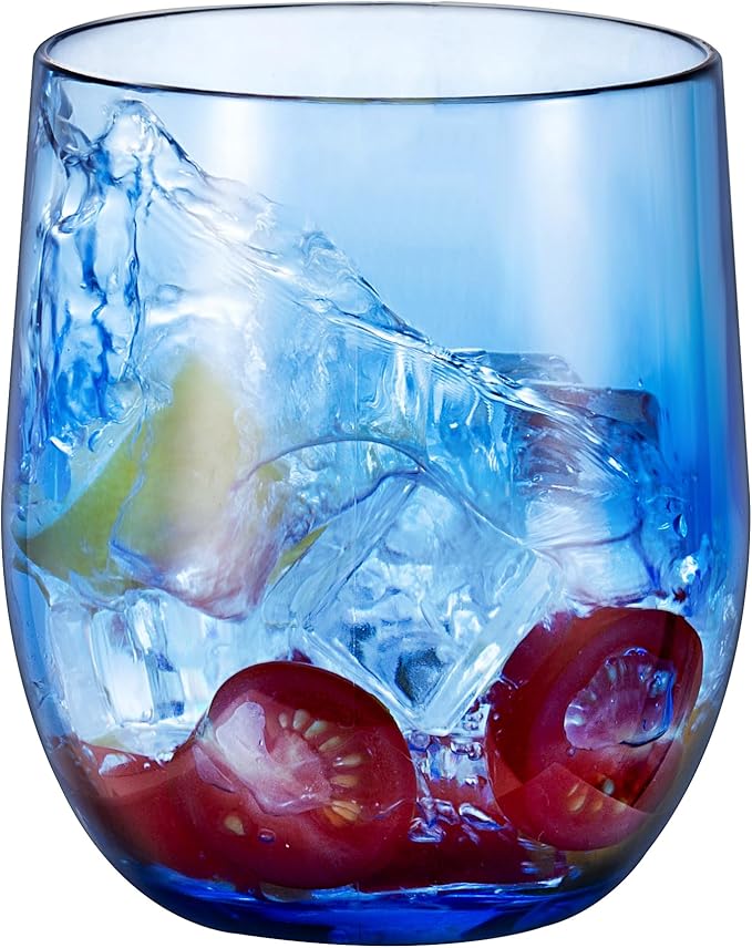 14-ounce Plastic Stemless Wine Glasses, All Purpose Arcylic Glasses, set of 6 Blue Reusable Shatter-resistant Dishwasher Safe