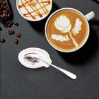 Coffee Spoon Rest with spoon, Mini Coffee Spoon Holder for Coffee Stirrers, Teaspoon, Coffee Bar Accessories, (Yellow Coffee Spoon Rest with Pattern & Silver Ellipse Spoon)