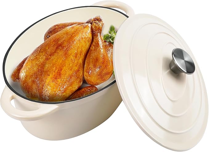 Oval Dutch Oven for Bread Baking, 4.5 Quart Non Stick Enameled Cast Iron Dutch Oven Pot with Lid, Oven Safe Oval Casserole with Lid up to 500°F for Baking, Braising, Stews, Roasting (Beige)