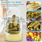 2 Pack Glass Pickle Jar with Strainer, 25oz Pickle Container With Pickle Holder Keeper Lifter, Pickle Storage Flip Jar with Leak Proof Airtight Lid for Olives, Gherkins, Sliced Pickles