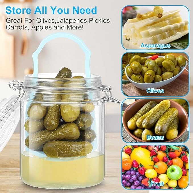 2 Pack Glass Pickle Jar with Strainer, 25oz Pickle Container With Pickle Holder Keeper Lifter, Pickle Storage Flip Jar with Leak Proof Airtight Lid for Olives, Gherkins, Sliced Pickles