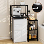 Mini Fridge and Microwave Stand Over Refrigerator Storage Shelf with Power Outlet, 5 Tiers Adjustable Bakers Rack Cabinet Coffee Bar Appliance Organizer for Dorm Office,Black