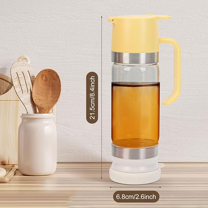 Glass Honey Dispenser Pot, No Drip 12 Oz Honey Jar with Handle, Maple Syrup Dispenser Honey Pot Honey Container Jars with Cleaning Brush for Coffee Tea Bread Pancake (Yellow)
