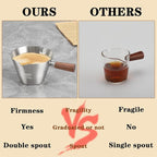 Mongdio Espresso Measuring Cup, Stainless Steel Espresso Shot Cups with Wooden Handle and Double Spouts, 6.8OZ/200ML, Silver