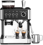 WAA Espresso Machine 20 Bar, Stainless Steel Expresso Coffee Machines with Grinder, Latte & Cappuccino Machine with Milk Frother Steam Wand for Home