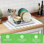 Large Stone Dish Drying Mat for Kitchen Counter, Quick Dry Stone Bath Mats for Bathroom, Foldable Ultra Absorbent Diatomaceous Earth Mat for Dishes Bottles Cups, Match Any Countertop, 23.23'' x 15.4''