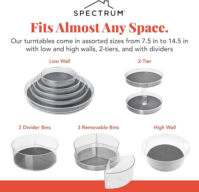 Spectrum Lazy Susan Organizer, Hexa 3 Divider with Removable Bins 11" - Lazy Susan Turntable for Cabinet, Refrigerator, Pantry, Table, & Shelf - Rotating & Spinning Pantry Organization & Storage
