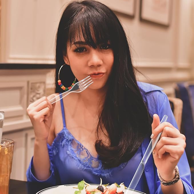 JOLLY CHEF [300 Count] Clear Plastic Forks,Heavy Duty Disposable Forks Plastic Utensils Perfect for Home, School, Party, Restaurant or Daily use