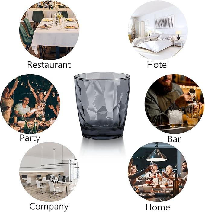 Topsky 10 oz Plastic Water Tumblers | Set of 4 Transparent Unbreakable Drinking Glasses Clear Acrylic Reusable Juice Wine Cups for Home Picnic Party, Dishwasher Safe, Stackable (Gray)