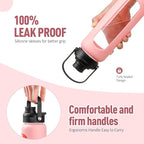 Kodrine Water Bottle with Straw, 24 oz Glass water Bottle with 2 Lids Bamboo Straw Lid and Spout Lid with Handle, 32 oz Clear Water Bottle Glass for Sports Travel, Waterbottle with Time Marker