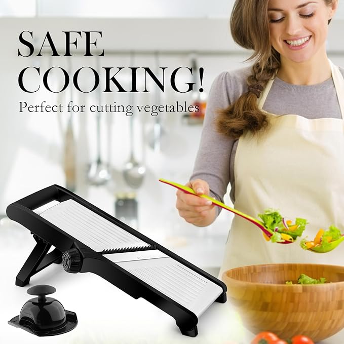 Mandoline Slicer, Adjustable Mandoline Slicer for Kitchen, Stainless Steel Mandolin Vegetable Chopper for Potato, Julienne Cutter with Cut-Resistant Gloves, Black