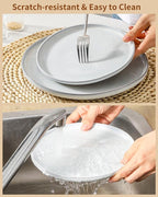 Hasense Plates and Bowls Sets, 18 Pieces Modern Porcelain Dishes Sets Service for 6, Stoneware Dinnerware Sets with Speckled Pattern, Scratch Resistant Microwave and Dishwasher Safe, White