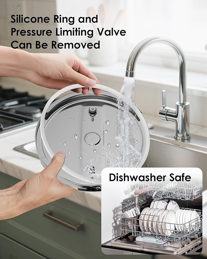 Pressure Cooker Stainless Steel 6.3 Quart,Olla De Presion For 2-3 People[Glass Lid & Steamer Rack Included][Press To Open][Compatible With Induction And Gas Stovetops]