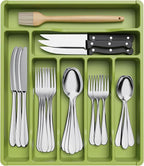 Lifewit Silverware Drawer Organizer Tray, Plastic Cutlery Storage for Kitchen Drawer, Flatware and Utensil Holder Divider for Spoons Forks Knives Tableware, 7 Compartment, Green