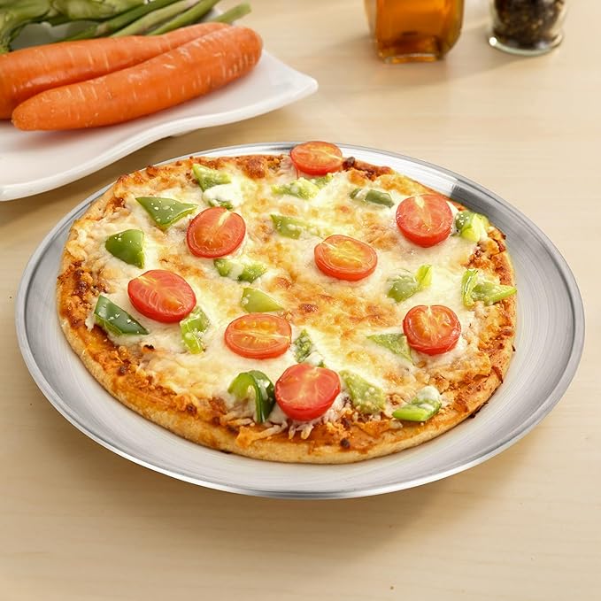 tchrules 8 Inch Pizza Pan Set of 8, Stainless Steel Pizza Tray, Round Non-Stick Coating Pizza Plate for Oven Kitchen Baking Home Restaurant, Dishwasher Safe （Silver）