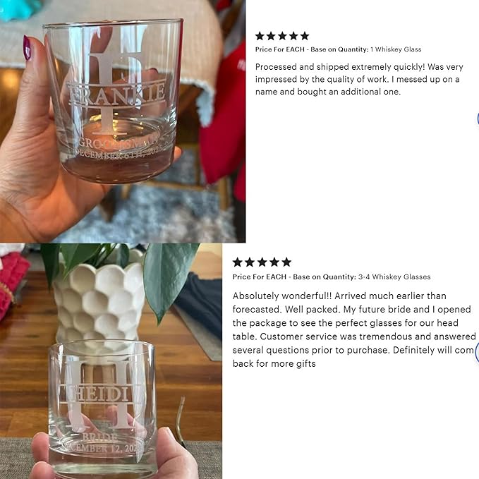 Set Of 10, Personalized Whiskey Glass For Groomsman Gifts, Best Man, Groom, 11oz Old Fashioned Custom Monogrammed Whiskey Glass