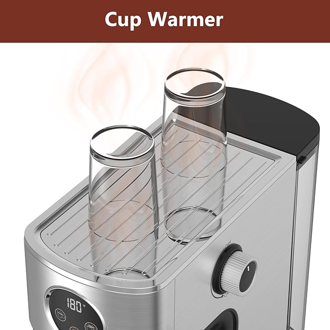 VEGETA Espresso Machine 20 Bar, Small Coffee Maker with 40oz Removable Water Tank, Stainless Steel Espresso Machine with Steam Milk Frother, Latte & Cappuccino Machine for Home, Silver