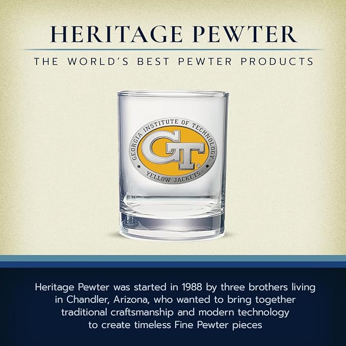 Heritage Pewter Georgia Tech Old Fashion | Double Rocks Glass 14 OZ for Liquor | Expertly Crafted Pewter Glass