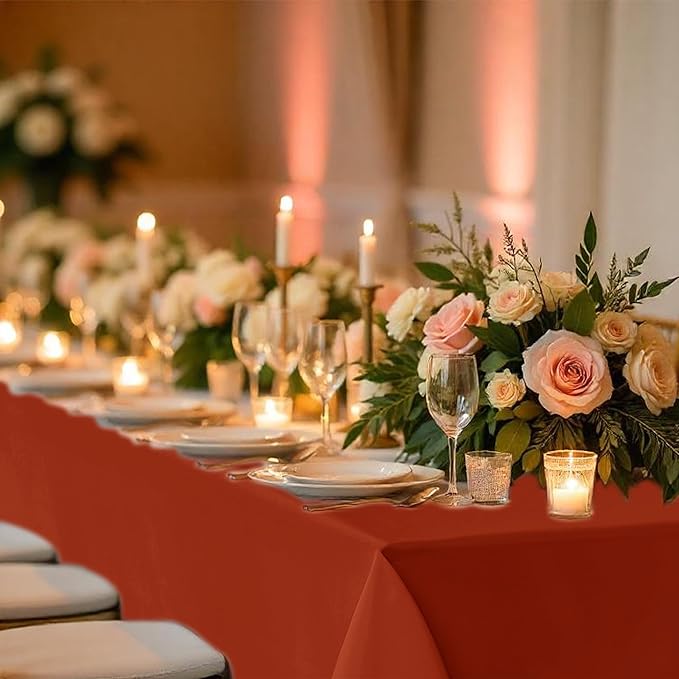 Fitable 8 Pack Rectangle Tablecloths: Stain Resistant Wrinkle Free Circle Table Clothes, Washable Reusable Polyester Table Covers for Wedding Party Birthday Banquet Reception(Rust, 60x102 Inch)