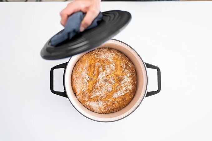 Misen 7 QT Enameled Cast Iron Dutch Oven - Chip-Resistant Enamel Coating - Thick Iron Core For Heat Retention - Large Cooking Surface - Oven Safe, Induction Compatible - Traditional Lid, Black