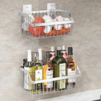 2PCS Hanging Storage Baskets Organizer Wall Mount, SUS304 Stainless Steel Wire Storage Bin Rack for Kitchen Bathroom Shower Spice Shelf,L 9.84 Inch
