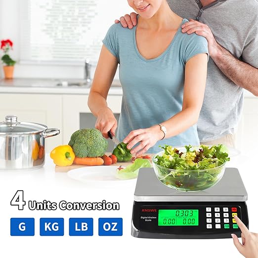 Large Digital Kitchen Scale Black 40KG/88LB Commercial Food Weight Scale Cooking Meat Baking Bread Price Computing Scale Stainless Steel Counting Scale for Deli Stores Tare Function