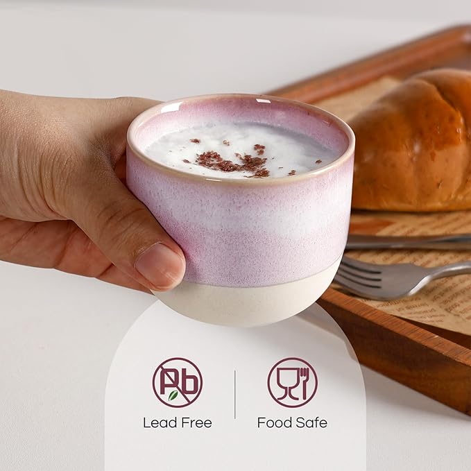 INGOFIN Ceramic Espresso Cup Set - Espresso Cup Set for Coffee and Tea, Espresso Shot Mug, Espresso Mug for Home, Kitchen and Restaurant, Microwave & Freezer Safe, Pack of 4, Pink